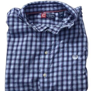 CHAPS Long-Sleeve Button Down Shirt Blue Plaid Large